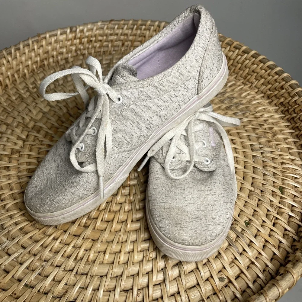 Vans Girls 2 Heathered Gray Silver Missy Sneakers Skater Metallic Fabric Lace Up